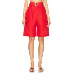 NEW MATTHEW BRUCH pleated bermuda short in red linen